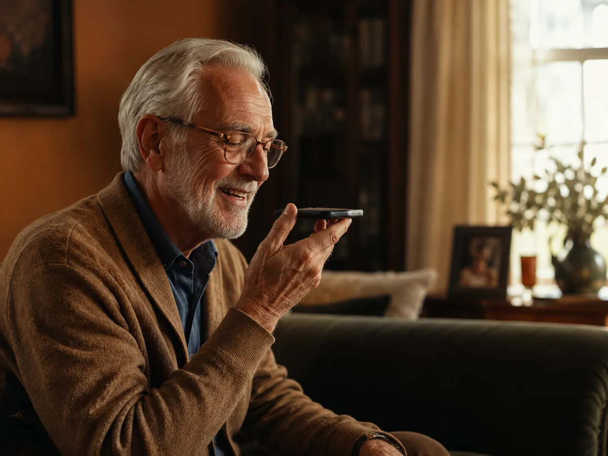 Un grand-père enregistre un message audio