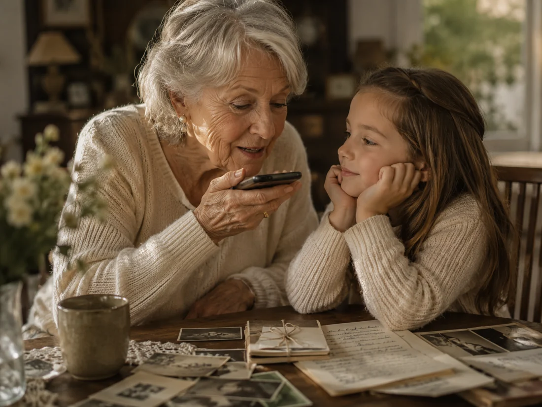 Une grand-mère raconte un souvenir à sa petite-fille