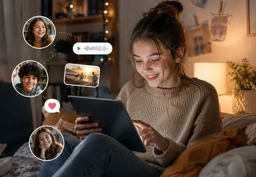 Jeune fille utilisant une messagerie encadrée avec ses amis